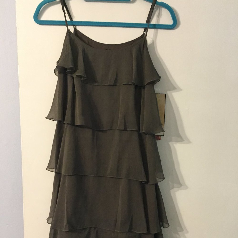 Lapis Spaghetti Strap Tied/Ruffled Dress